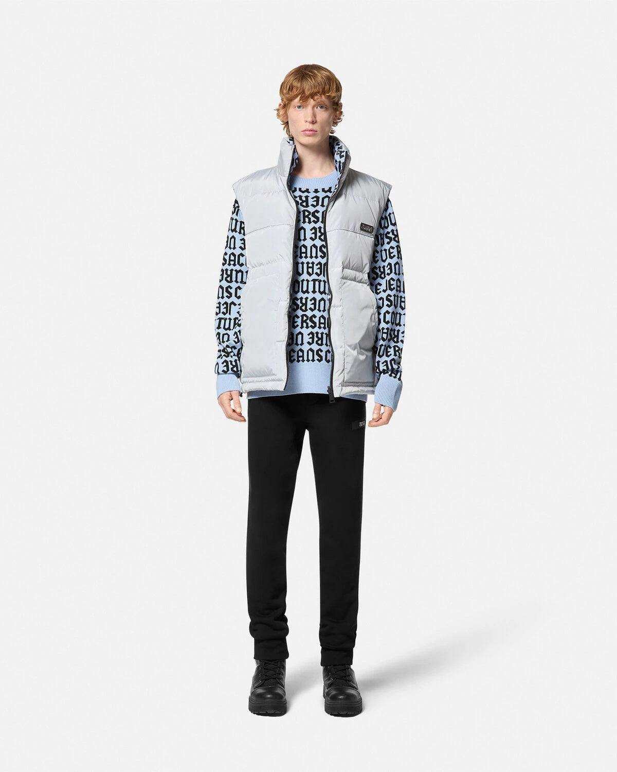 Versace Jeans Couture Monogram Ice Grey Puffer Reversible Mens Vest-