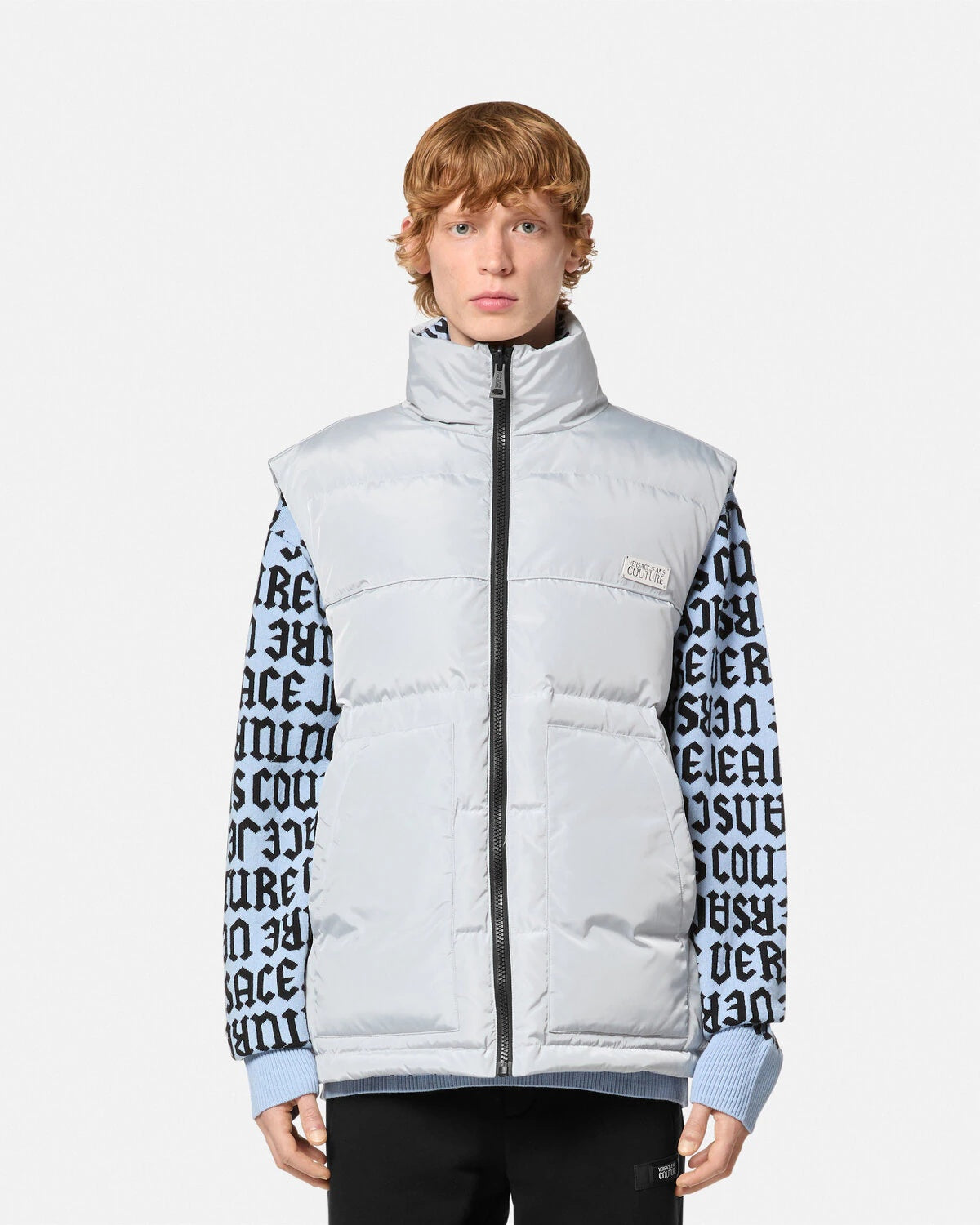 Versace Jeans Couture Monogram Ice Grey Puffer Reversible Mens Vest-