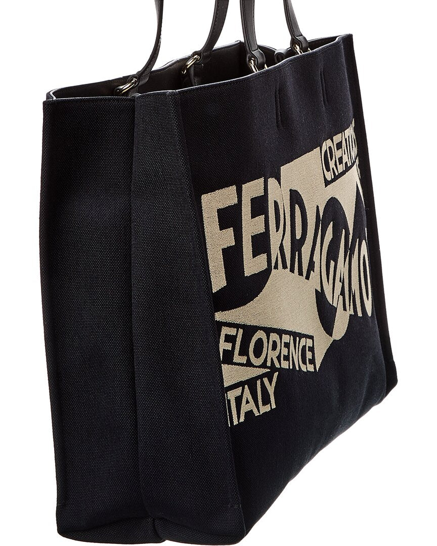 Ferragamo Logo Large Leather-Trim Tote – Bluefly