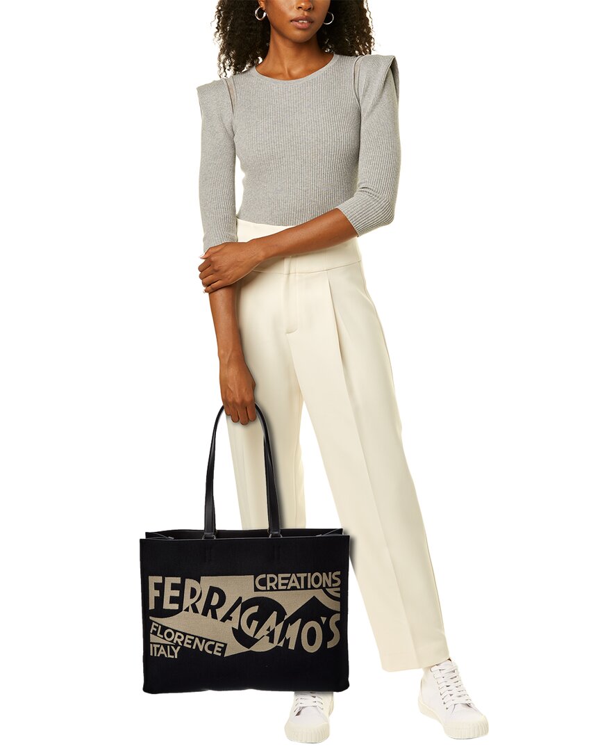 Ferragamo Logo Large Leather-Trim Tote