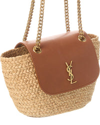 Saint Laurent Manon Mini Raffia & Leather Tote