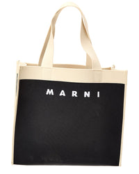 Marni Logo Jacquard Medium Canvas Tote Black ONE SIZE