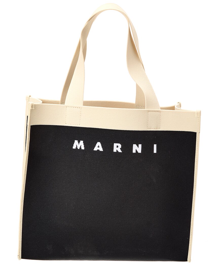 Marni Logo Jacquard Medium Canvas Tote Black ONE SIZE