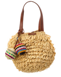 Aquazzura Aquazzura Pompom Mini Raffia & Leather Tote