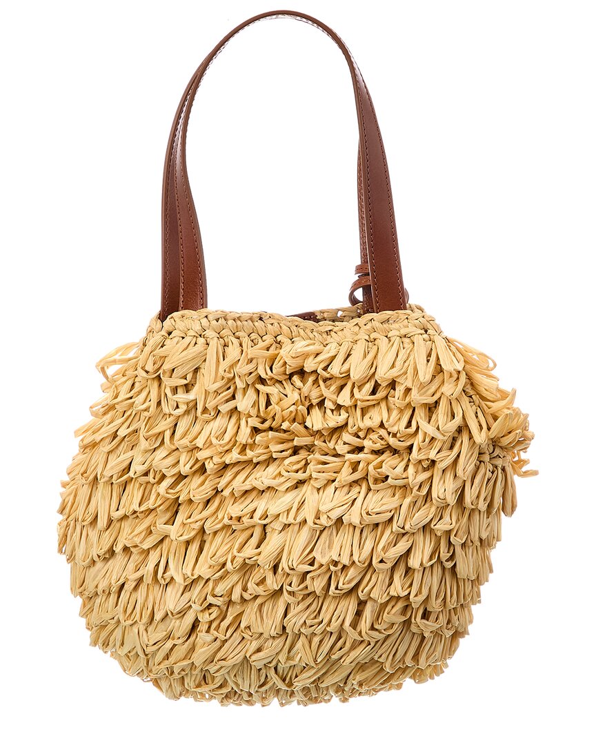 Aquazzura Aquazzura Pompom Mini Raffia & Leather Tote