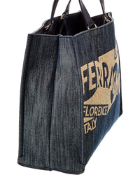 Ferragamo Logo Medium Denim & Leather Tote