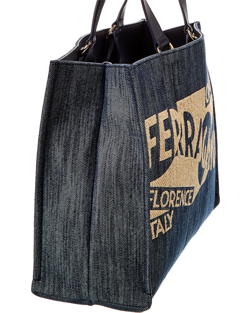 Ferragamo Logo Medium Denim & Leather Tote