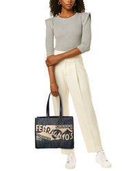 Ferragamo Logo Medium Denim & Leather Tote