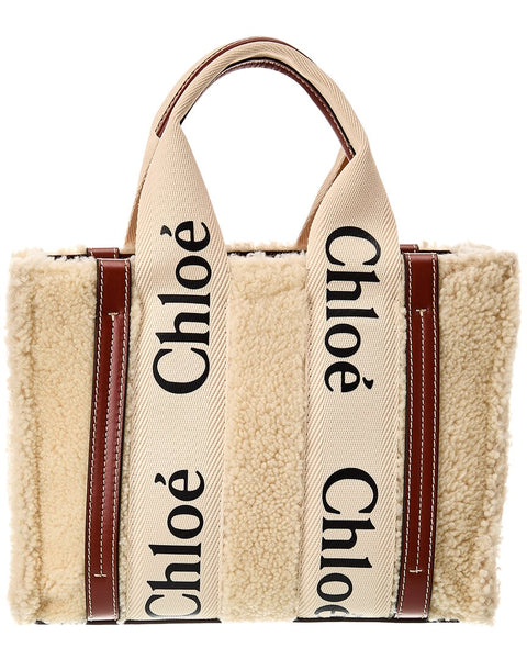 Chloé Woody Small Shearling & Leather Tote (Authentic Pre-Owned
