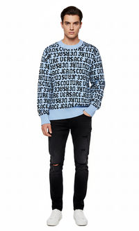 Versace Jeans Couture Sky Blue Wool Blend Mens Logo Knitwear