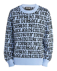 Versace Jeans Couture Sky Blue Wool Blend Mens Logo Knitwear