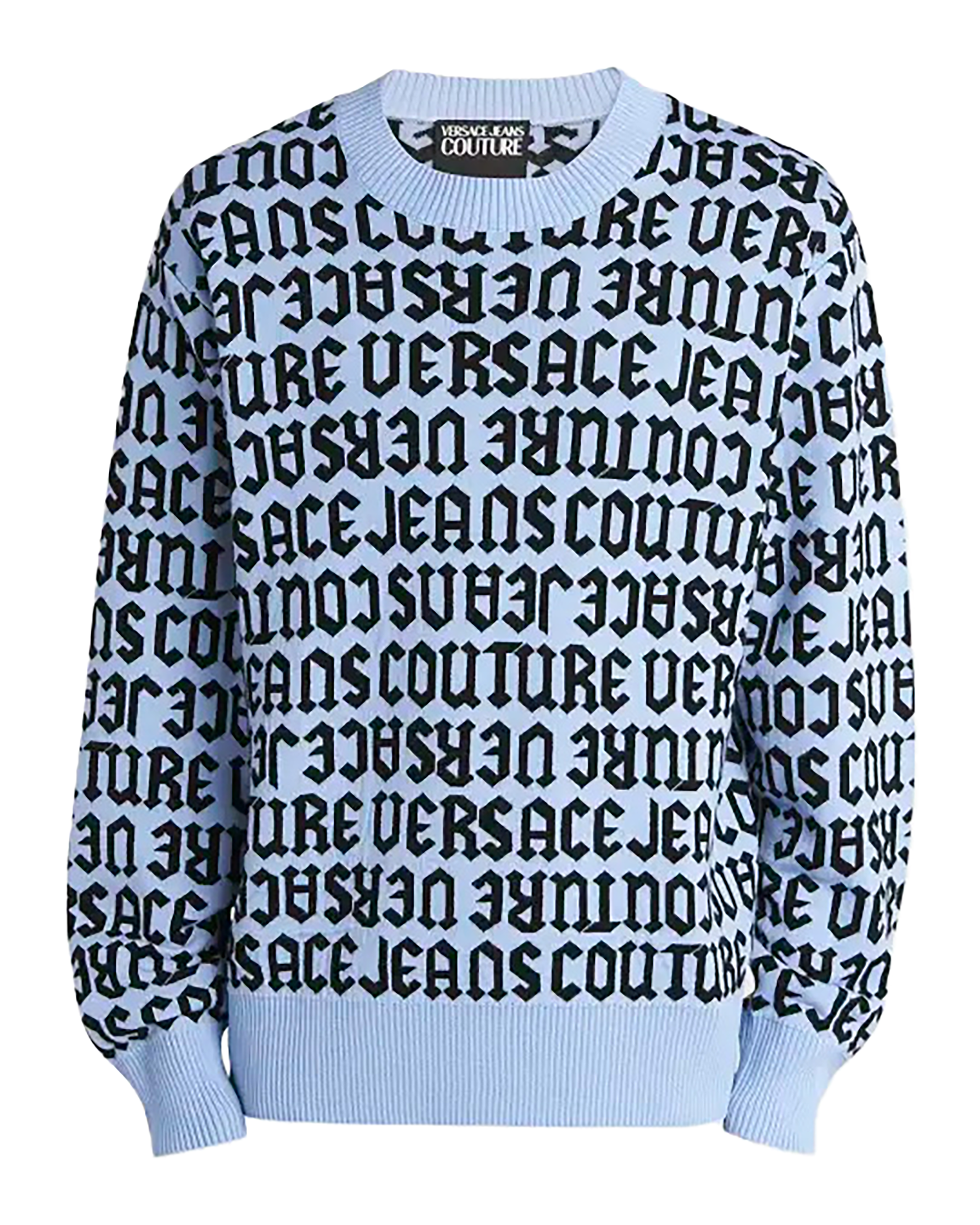 Versace Jeans Couture Sky Blue Wool Blend Mens Logo Knitwear