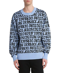 Versace Jeans Couture Sky Blue Wool Blend Mens Logo Knitwear