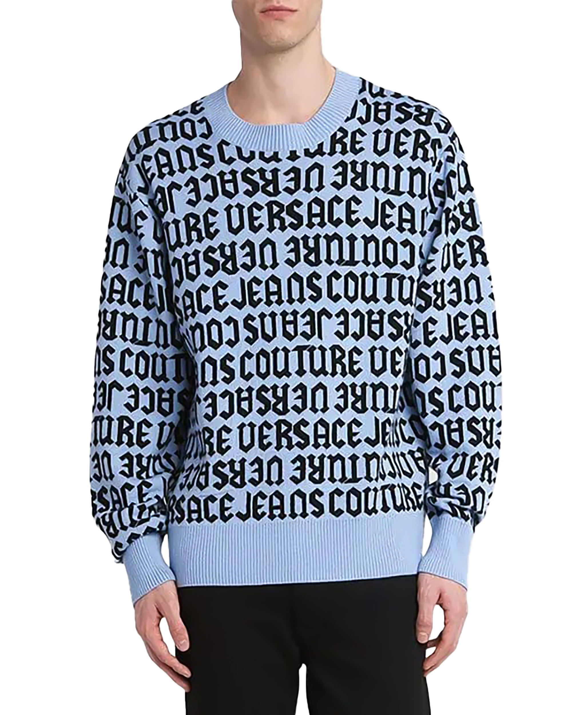 Versace Jeans Couture Sky Blue Wool Blend Mens Logo Knitwear