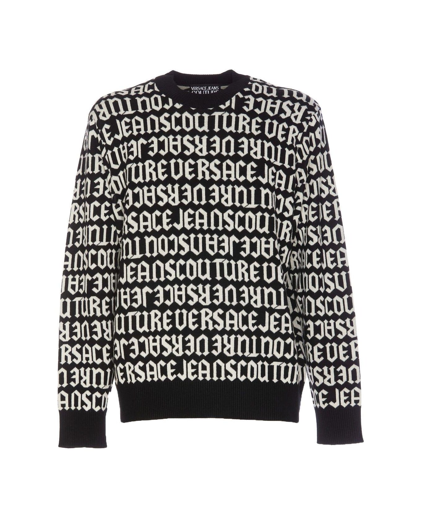 Versace Jeans Couture Black/White Wool Blend Mens Logo Knitwear