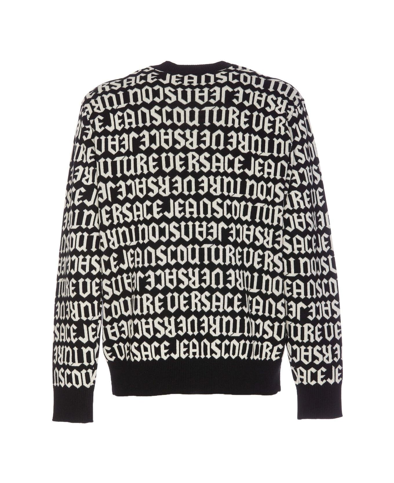 Versace Jeans Couture Black/White Wool Blend Mens Logo Knitwear
