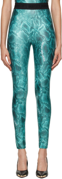 Versace Jeans Couture Aqua Lizard Print High-Waist Leggings