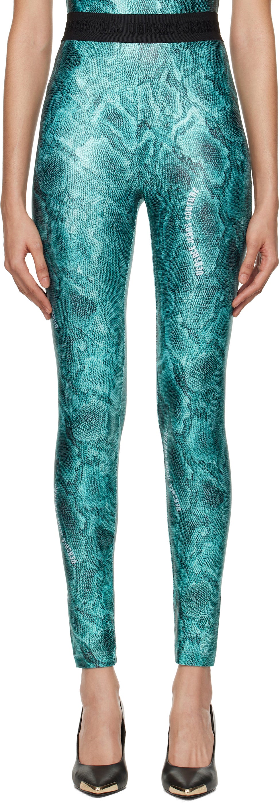 Versace Jeans Couture Aqua Lizard Print High-Waist Leggings
