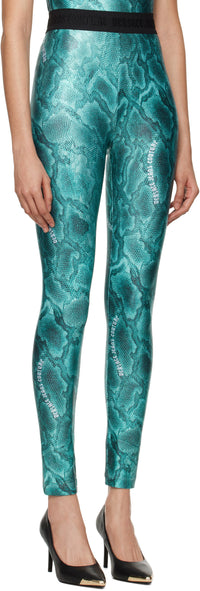 Versace Jeans Couture Aqua Lizard Print High-Waist Leggings