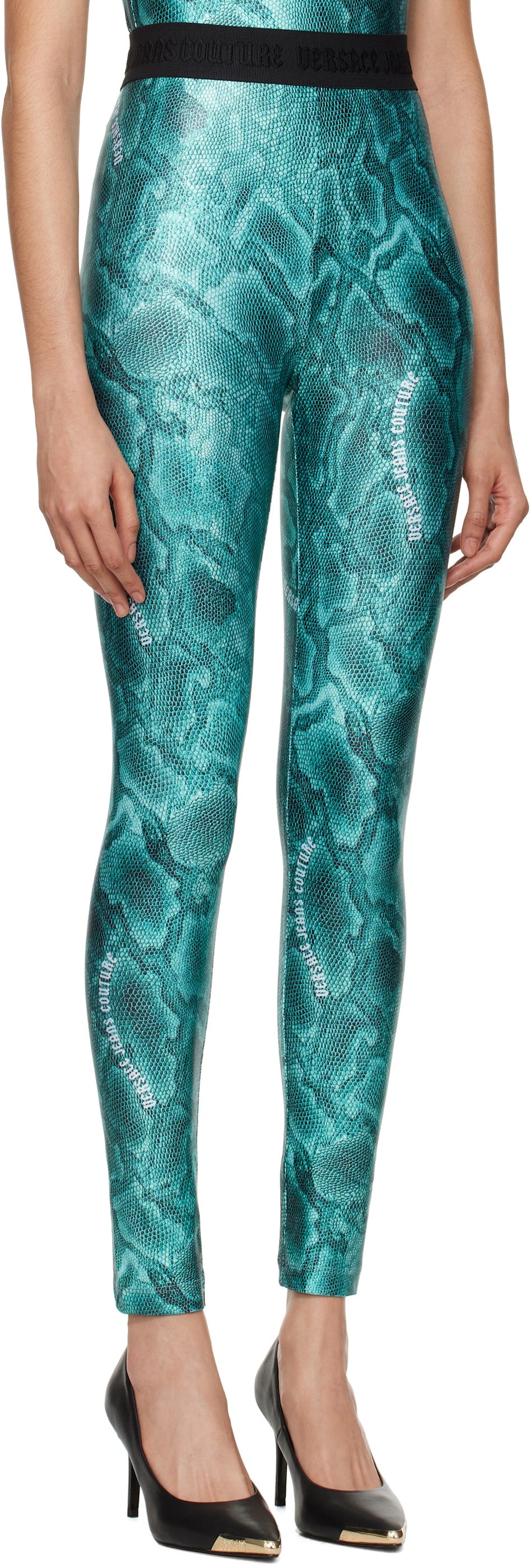 Versace Jeans Couture Aqua Lizard Print High-Waist Leggings