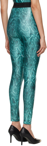 Versace Jeans Couture Aqua Lizard Print High-Waist Leggings
