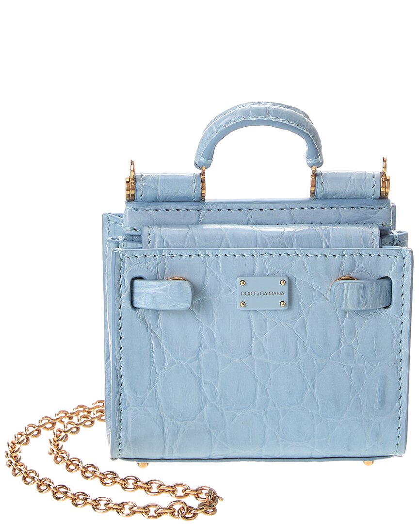 Dolce & Gabbana Sicily Micro Croc-Embossed Leather Tote ONE SIZE Blue