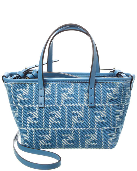 トートバッグ Fendi Roll Mini Tote Bag In Ff Jacquard And Raffia Mini Roll Raffia Brown | Fendi