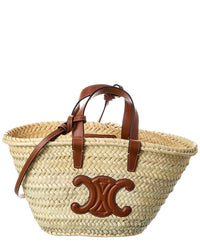 CELINE Celine Triomphe Classic Panier Straw & Leather Tote