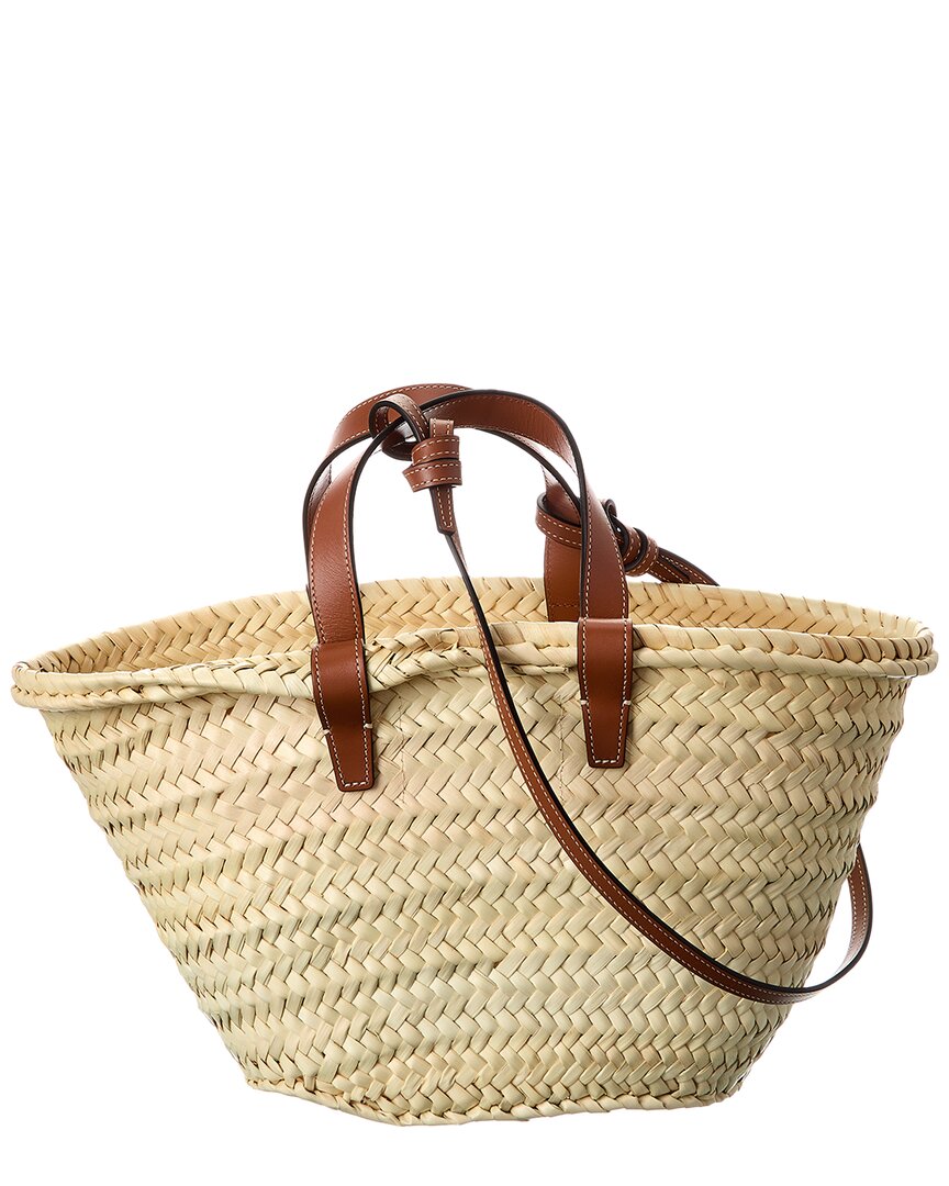 CELINE Celine Triomphe Classic Panier Straw & Leather Tote