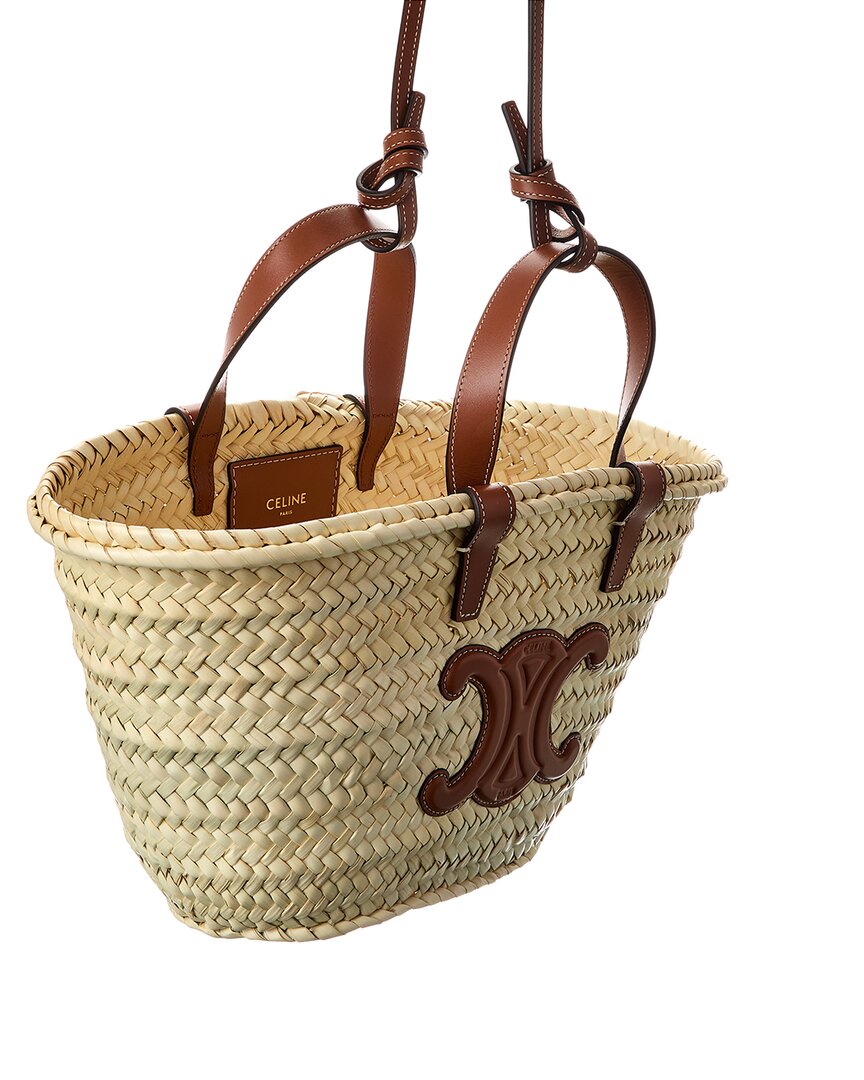 CELINE Celine Triomphe Classic Panier Straw & Leather Tote