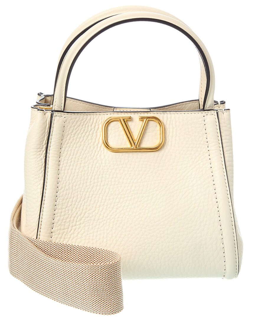 Valentino Vlogo Small Leather Tote, White