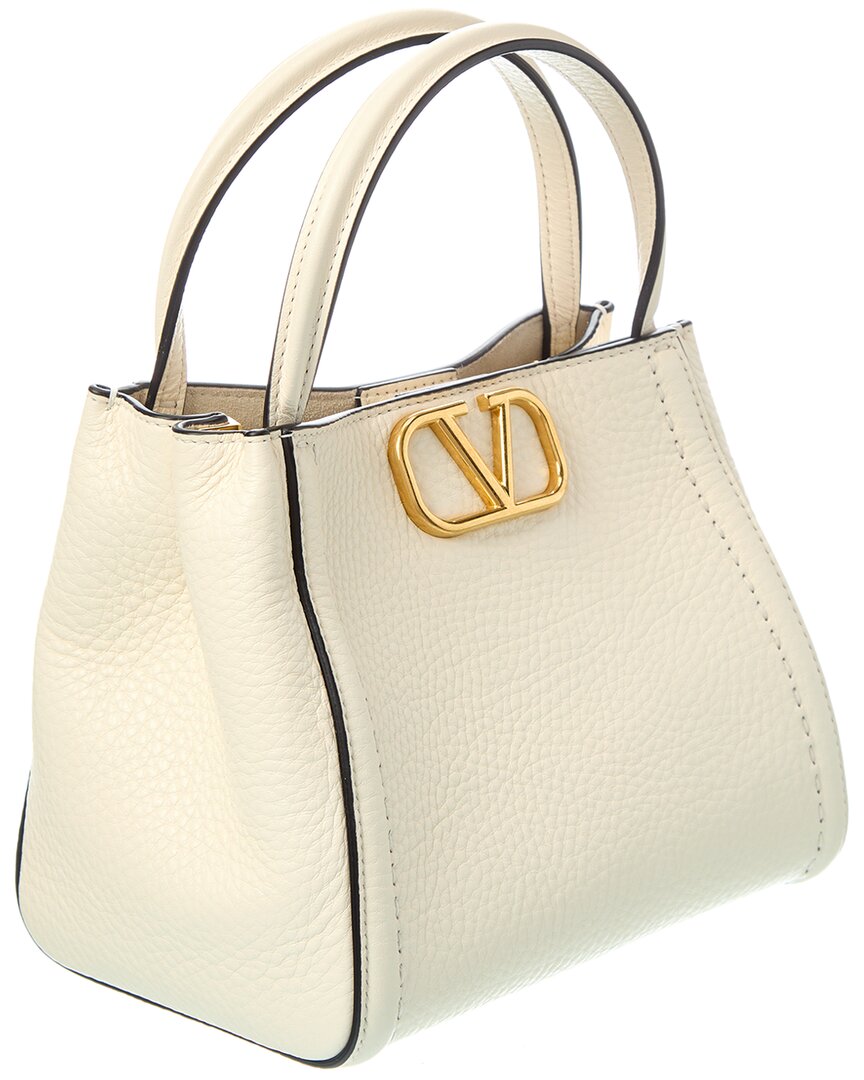 Valentino Vlogo Small Leather Tote, White