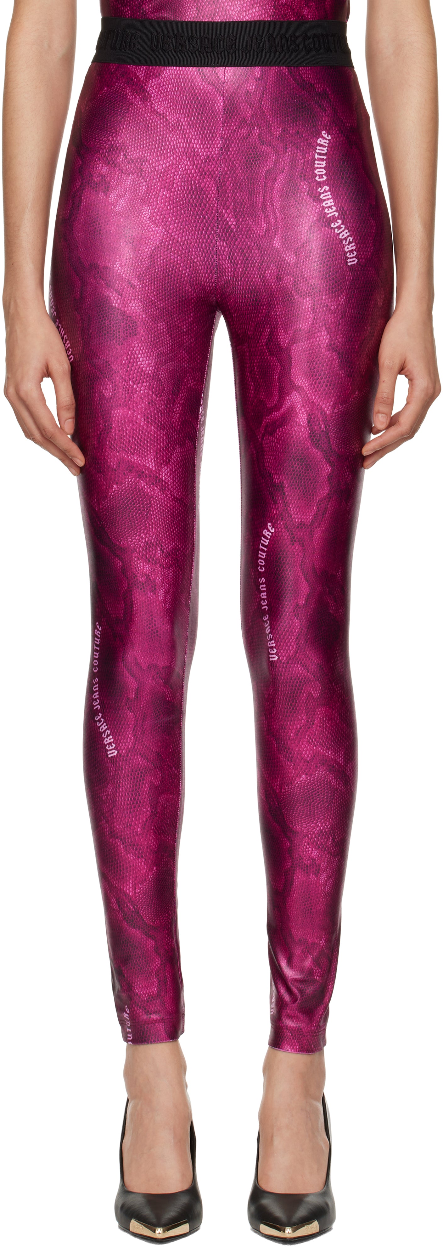 Versace Jeans Couture Fushcia Lizard Print High-Waist Leggings