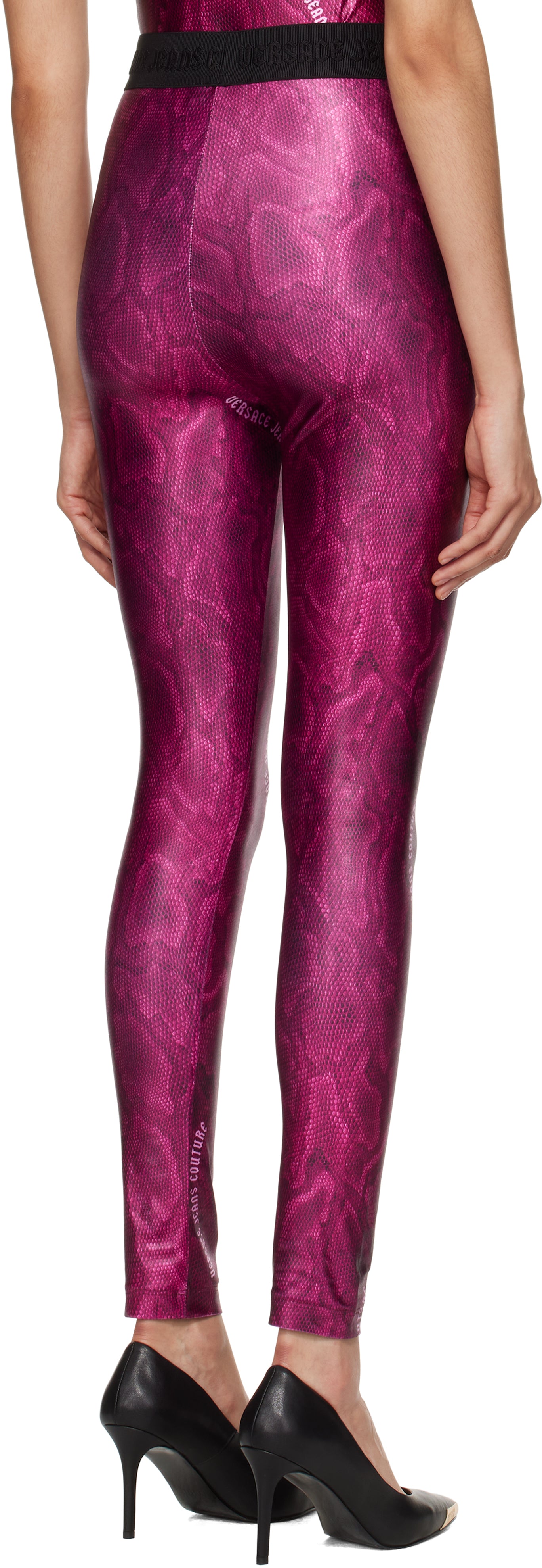 Versace Jeans Couture Fushcia Lizard Print High-Waist Leggings