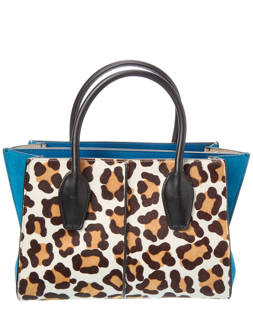Tod’S Logo Haircalf & Suede Tote