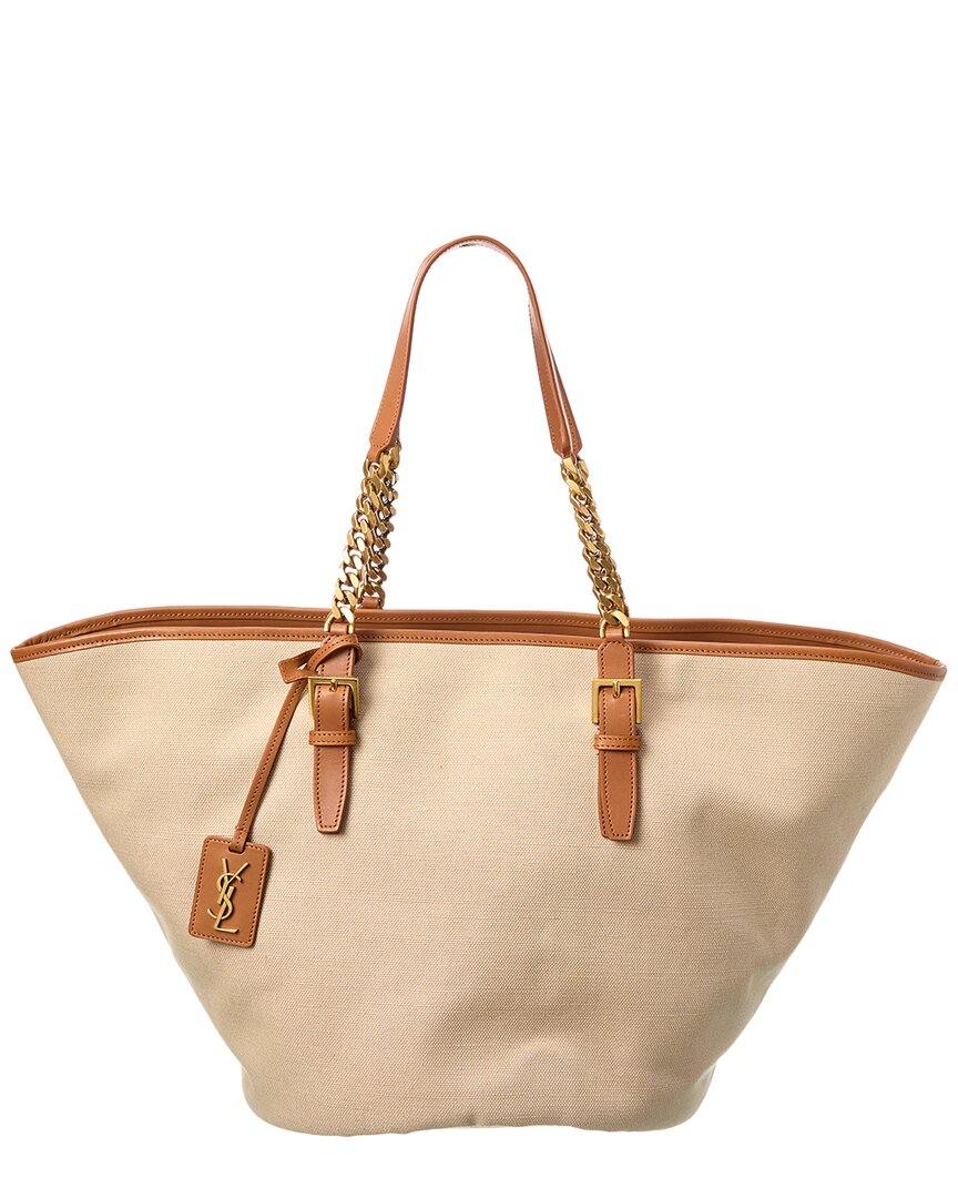 Saint Laurent Canvas & Leather Tote ONE SIZE Brown Multi