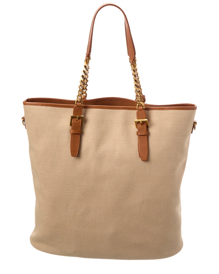 Saint Laurent Logo Canvas & Leather Tote