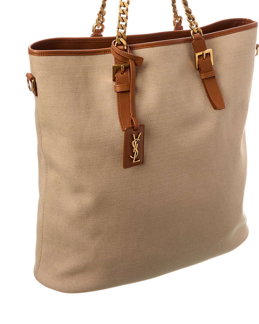 Saint Laurent Logo Canvas & Leather Tote