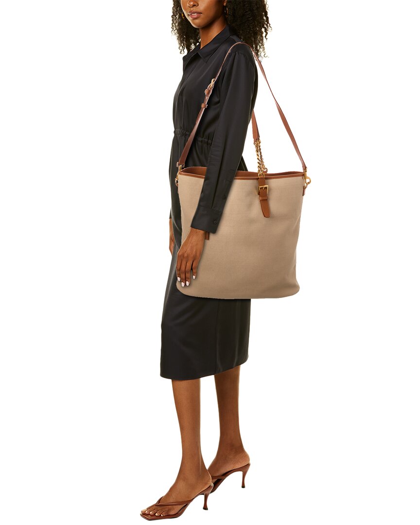 Saint Laurent Logo Canvas & Leather Tote