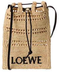 Loewe Loewe Drawstring Pocket Raffia & Leather Crossbody