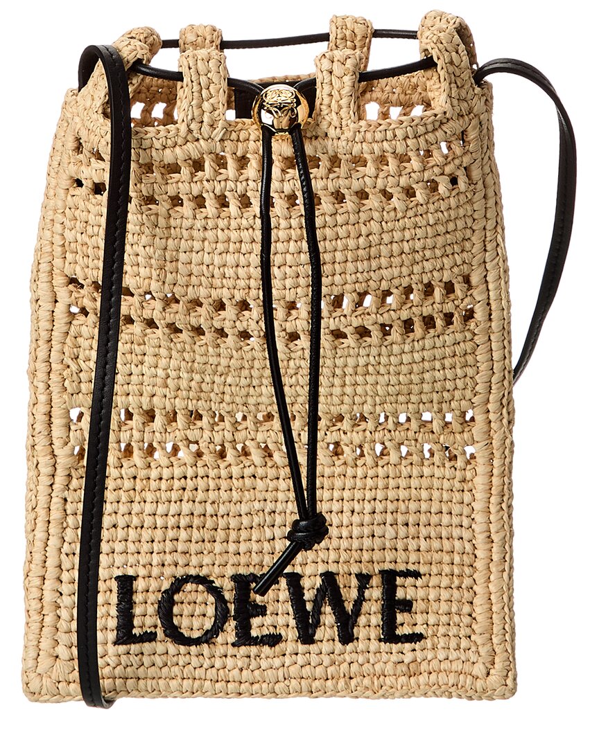Loewe Loewe Drawstring Pocket Raffia & Leather Crossbody