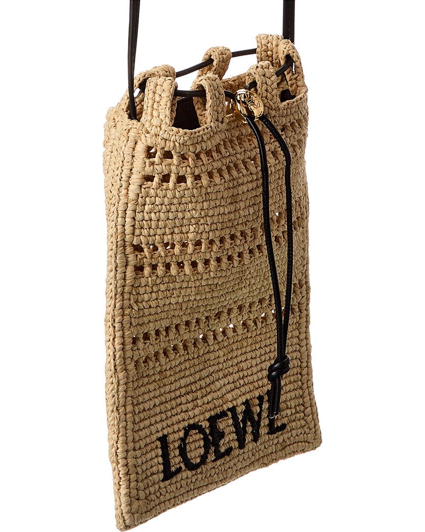 Loewe Loewe Drawstring Pocket Raffia & Leather Crossbody
