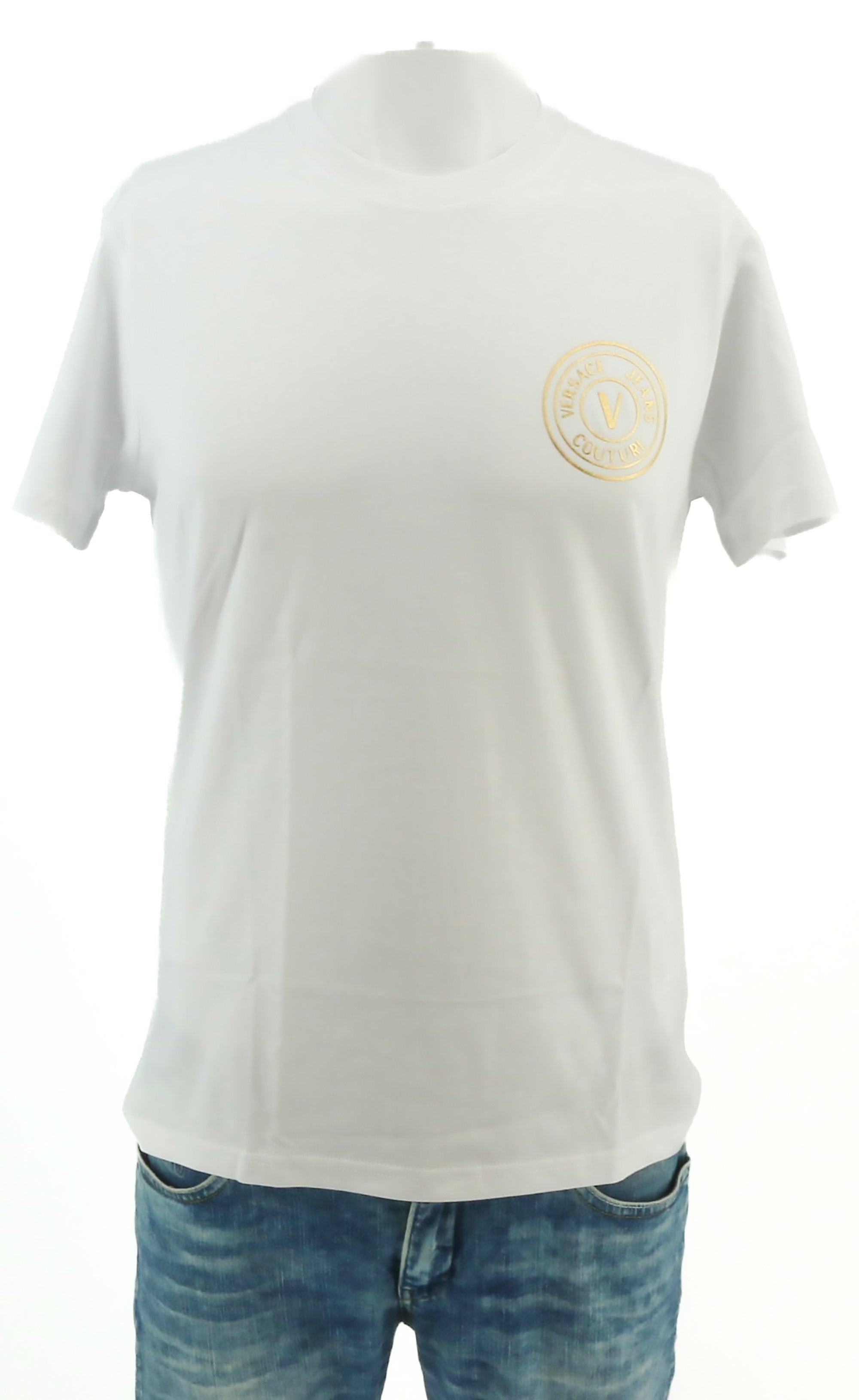 Versace Jeans Couture White/Gold Mens Foil Print Medallion T-Shirt