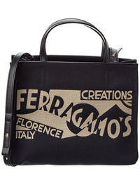Ferragamo Logo Leather-Trim Tote Black ONE SIZE