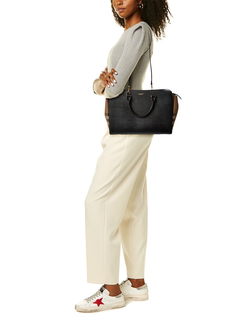 Burberry Banwell Medium Leather & Check Canvas Satchel