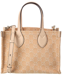 Gucci Ophidia Medium Gg Denim & Leather Tote