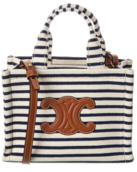 Celine Mini Cabas Striped Triomphe Canvas & Leather Tote