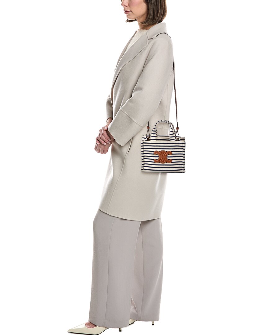Celine Mini Cabas Striped Triomphe Canvas & Leather Tote