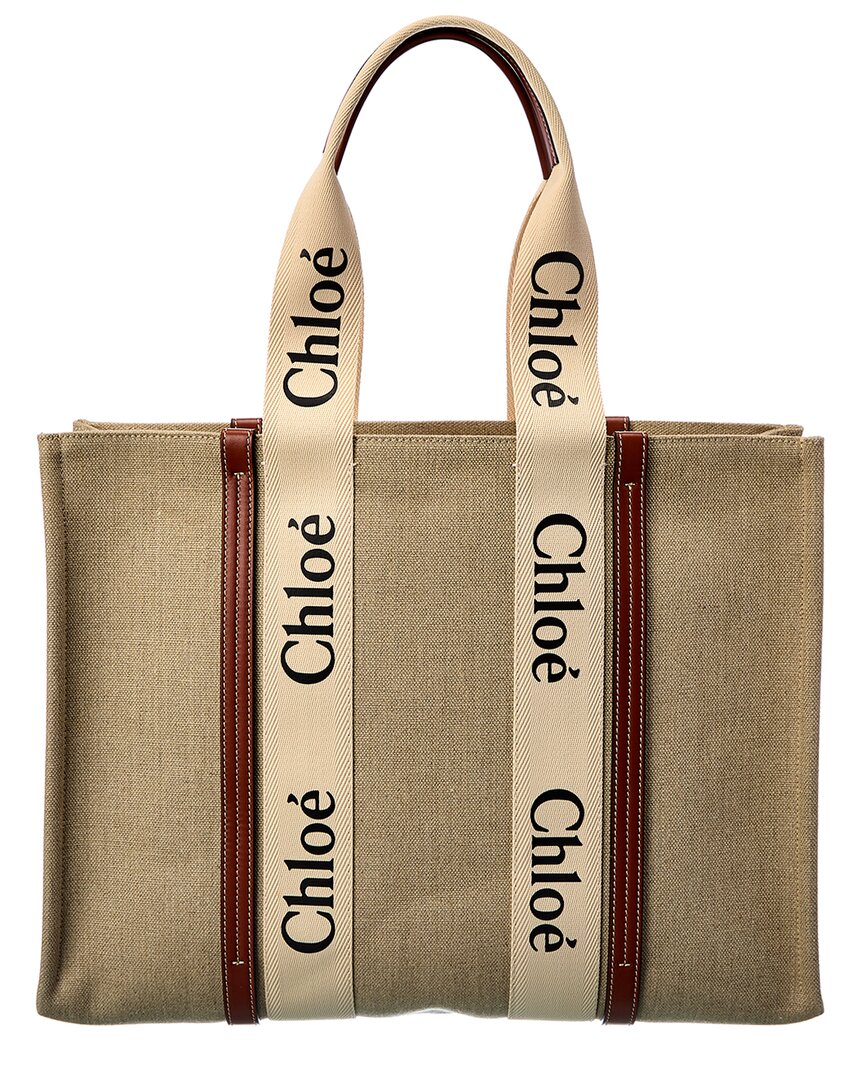 Chloé Chloé Woody Large Canvas & Leather Tote