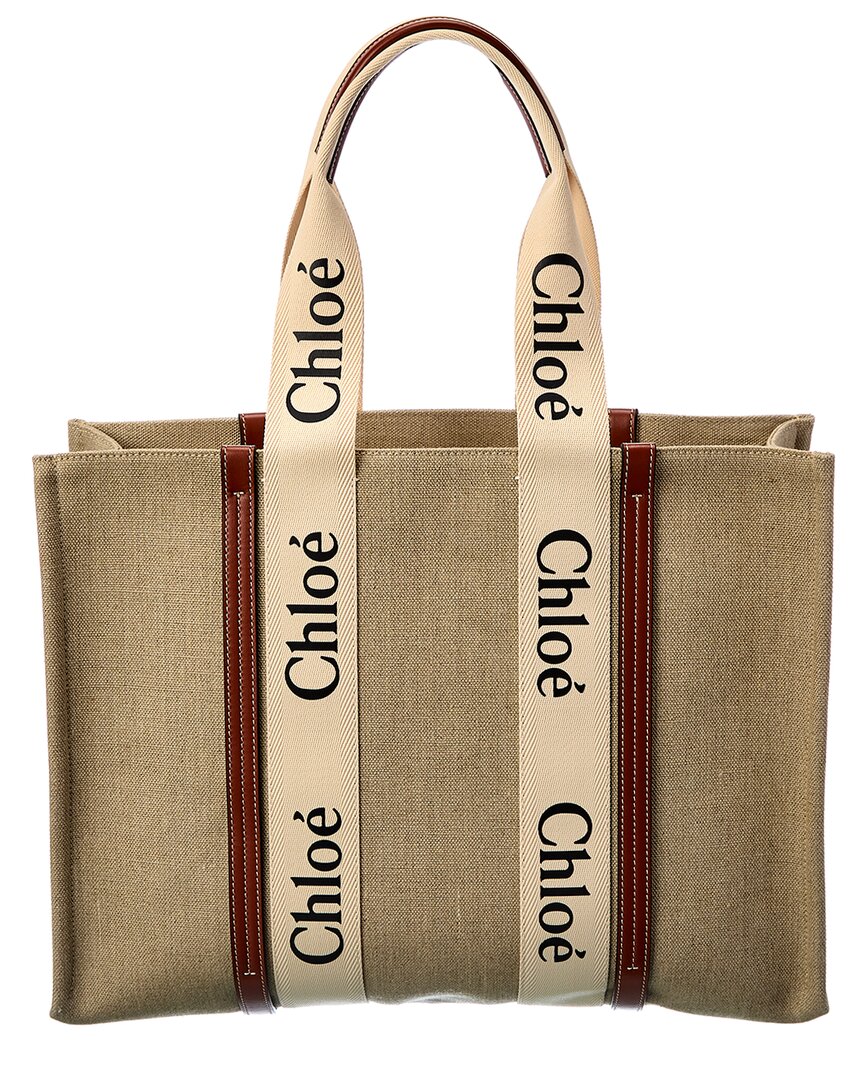 Chloé Chloé Woody Large Canvas & Leather Tote